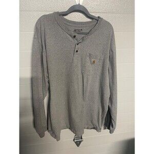 Carhartt K128 Heather Gray Long-sleeved Henley Loose Fit Shirt size 2XL